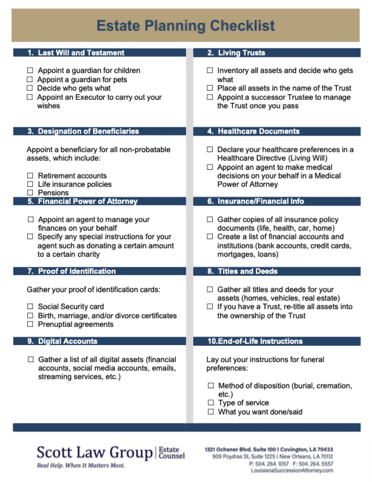 Estate Planning Checklist | Free Resource | Scott Law Group