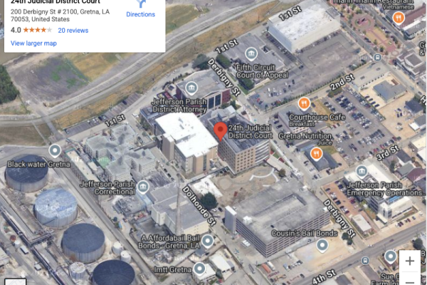 Map of Gretna courthouse location for Jefferson Parish successions
